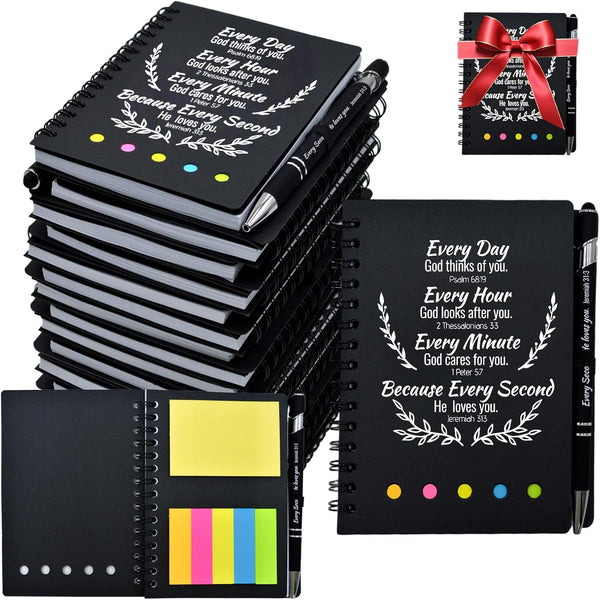 100 Pcs Bulk Christian Gifts Prayer Journal for Woman - 50 Set Religious Notepad with Christian Pen - Bible Notebook - Church Gifts for Inspirational, Bible Study, Devotions (Black)
