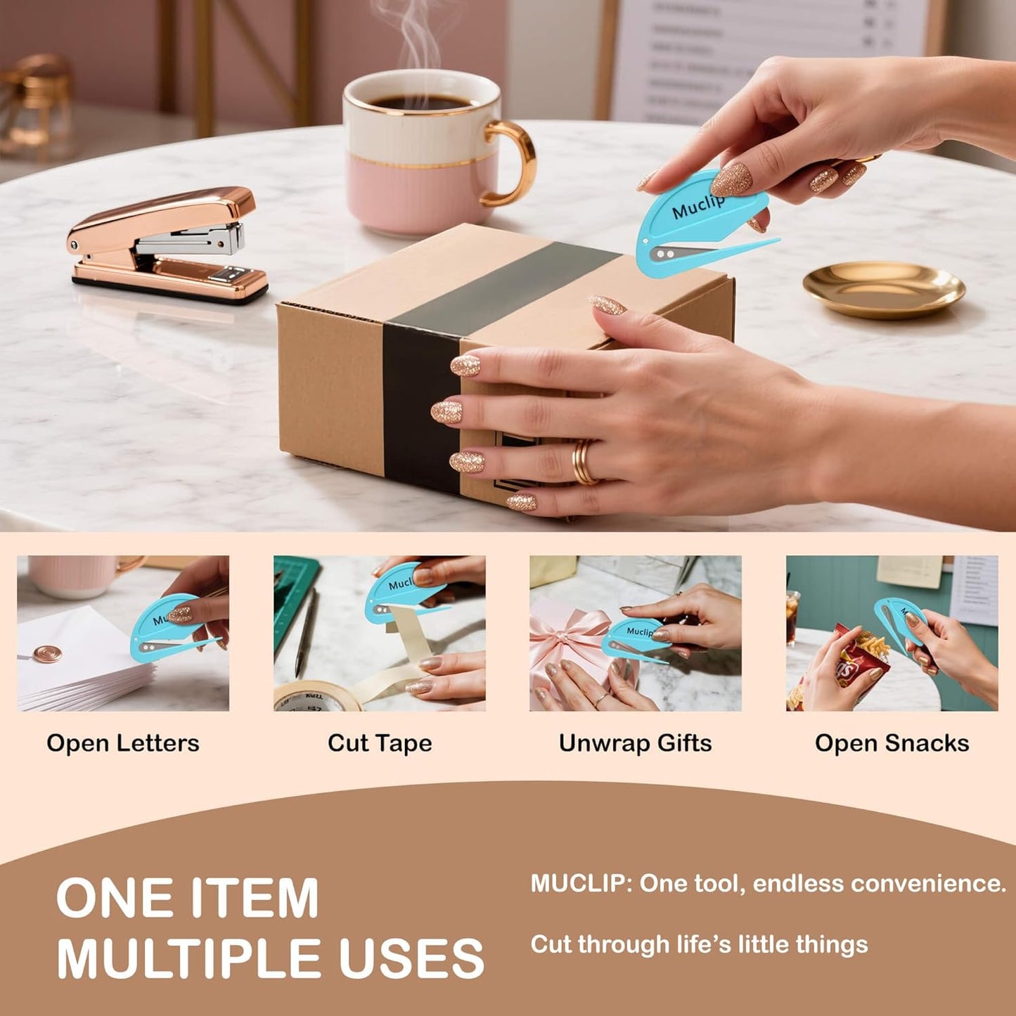 8 Pack Letter Opener Envelope Slitter - Ergonomic ABS Grip, Hidden Stainless Steel Blade,Fast Opener for Envelope,Letter，Mail,Package,Ideal for Office,Home,Business (Boxed)