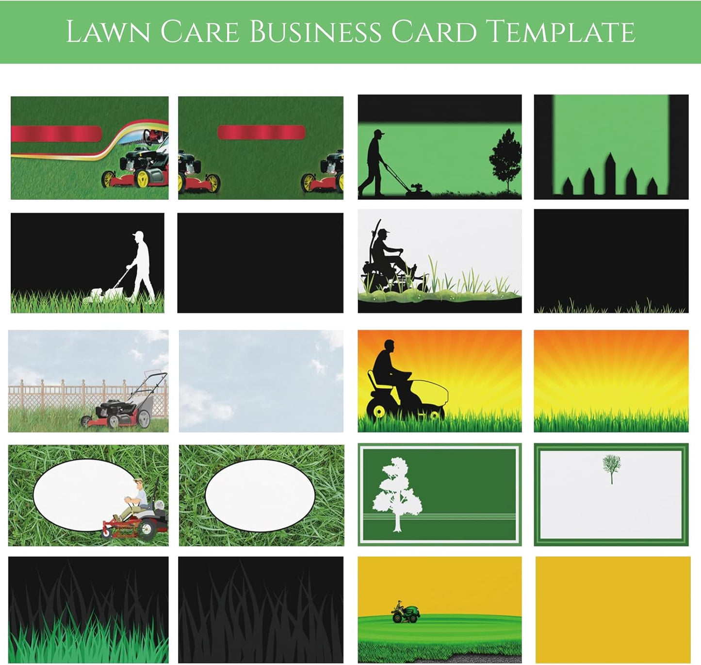 Custom Business Cards Personalized Business Cards for Small Business 300gsm Matte Paper Front & Back Sides Printed 3.5" x 2" - Lawn Care Template