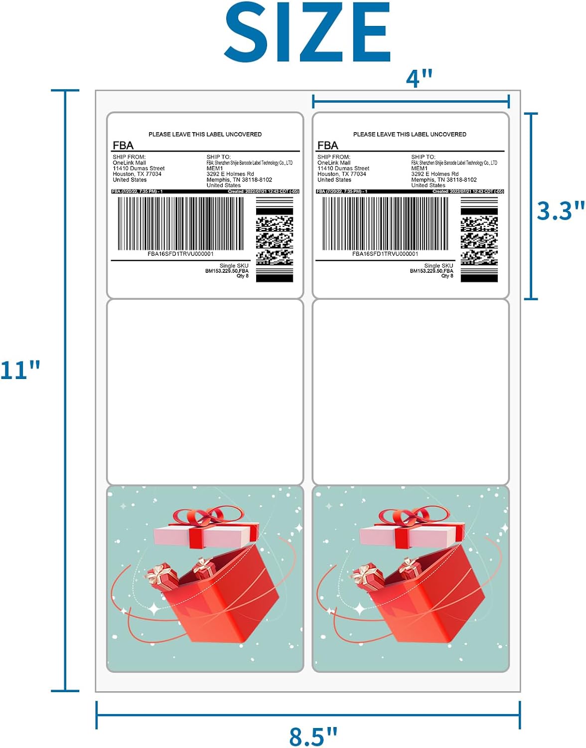 [100 Sheets 600 Labels] Shipping Labels 3 1/3"x4" Printable White 6 up Labels for Laser/Inkjet Printers, Mailing FBA Address Label Sticker Paper - Permanent Adhesive Label Blank