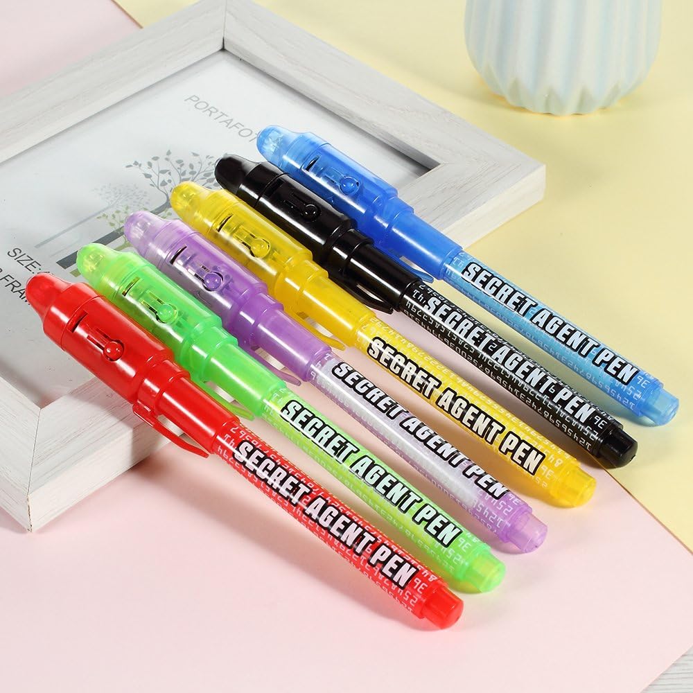 Invisible Ink Pen Stocking Stuffers: MALEDEN 6 Pcs Upgraded Spy Pen with UV Light Magic Marker for Secret Message, Kids Halloween Goodies Bags, Christmas Stockings, Party Favors Toy, Individual Packed