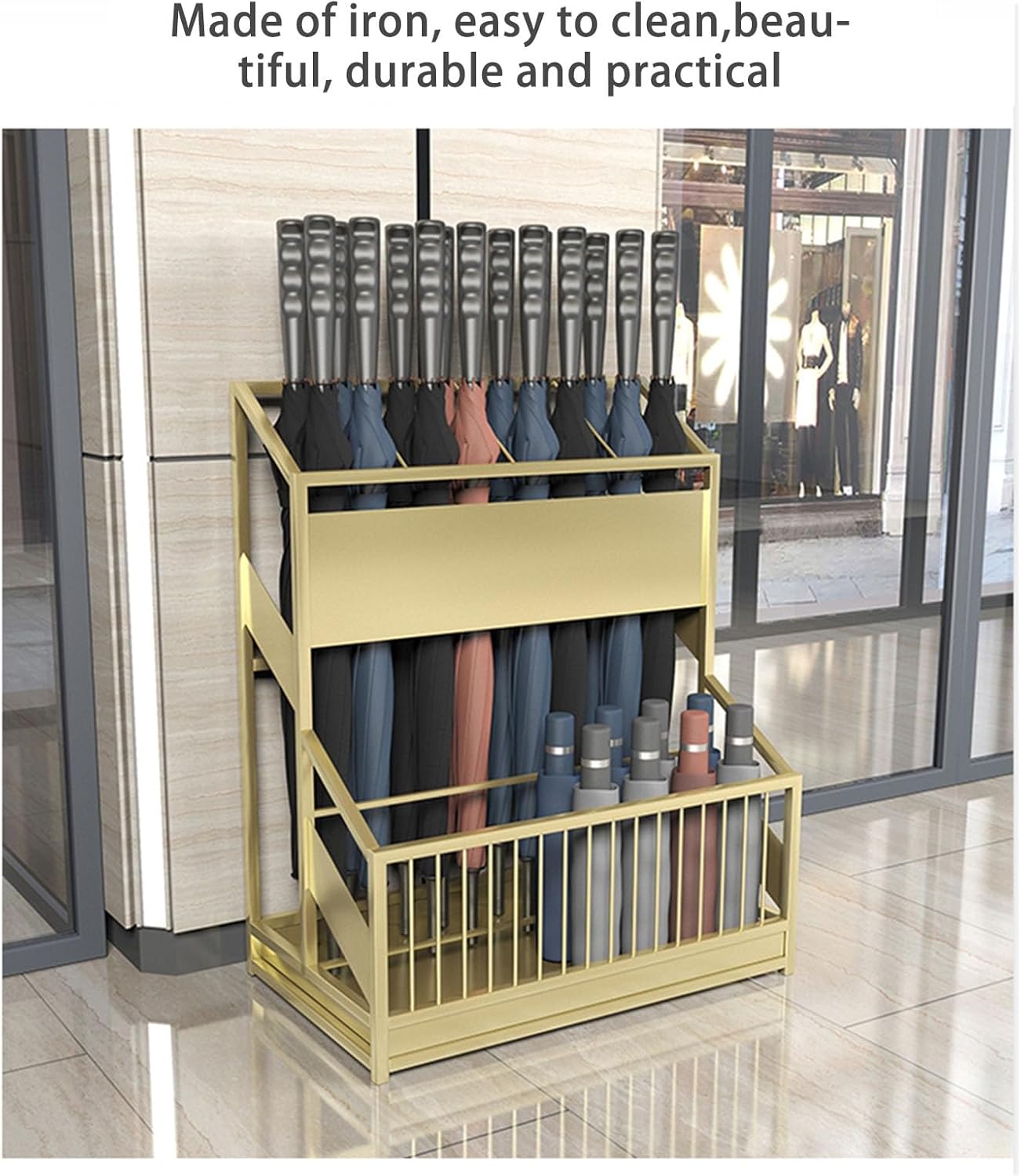 Large Capacity Commercial Metal Umbrella Holder，School Office Hotel Corridor Entrance Umbrella Organizer，Large-capacity Standing Umbrella Standumbrella Stand Indoor Entryway，Metal Umbrella Holder(Blac