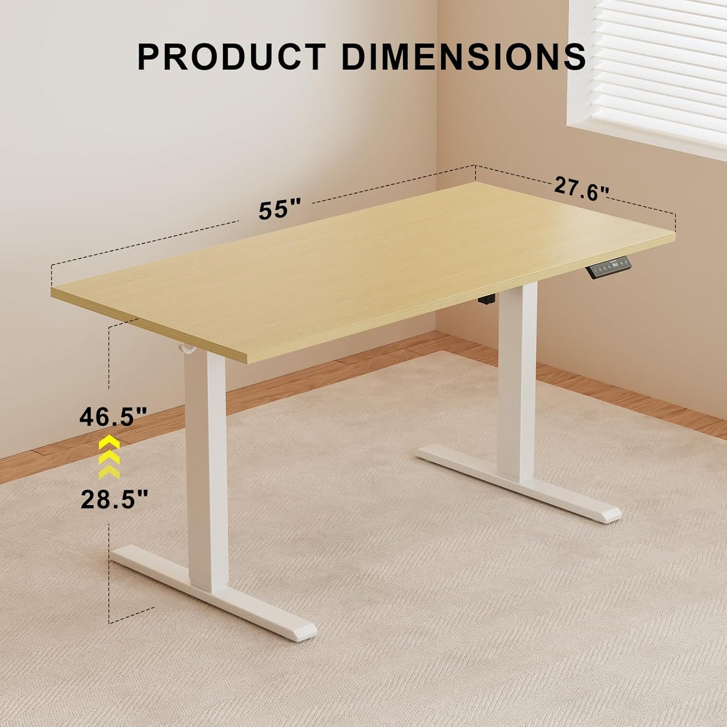 55x28 Inches Whole Piece Electric Standing Desk, Seamless One Piece Height Adjustable Sit to Stand up Desk for Home Office, Ergonomic Computer Workstation, Oak