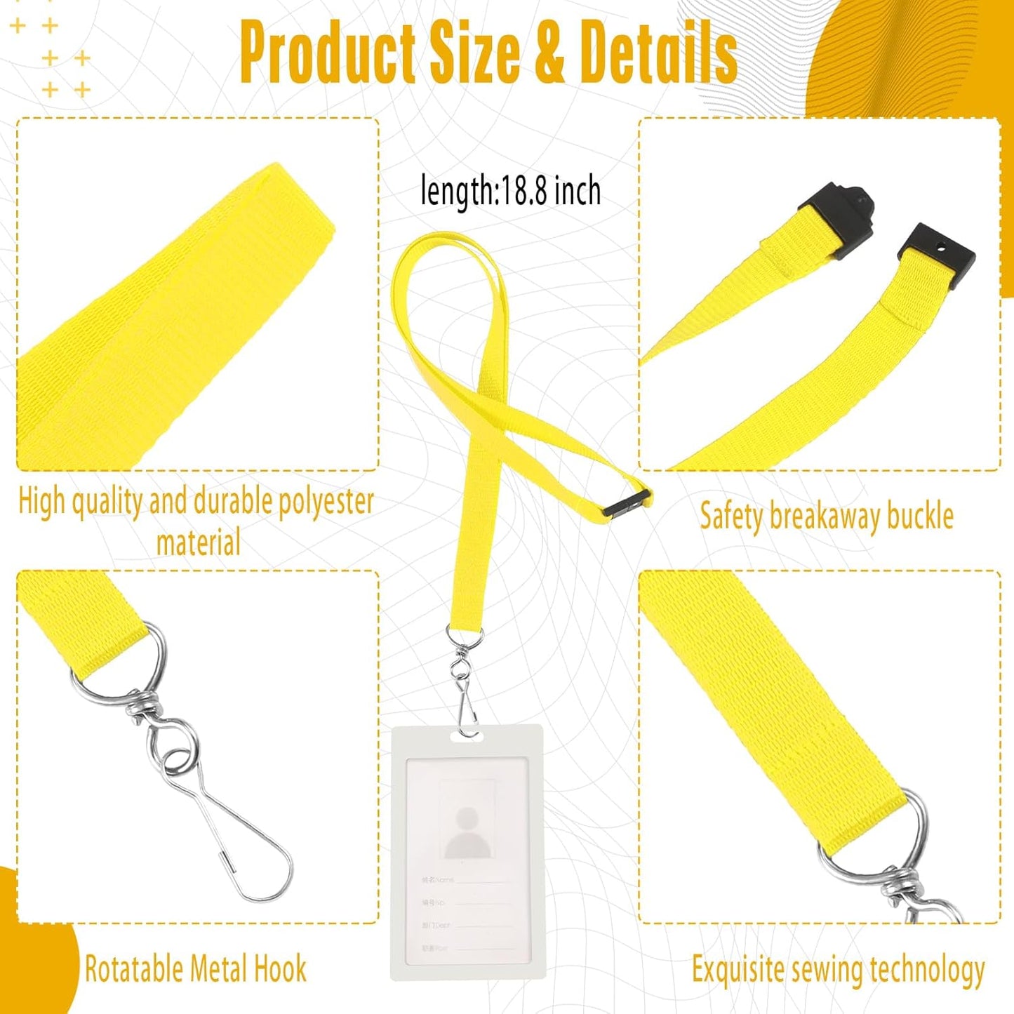 Patelai 12 Pcs Breakaway Lanyards with J Hook Bulk Flat for ID Badges Neck Badge Lanyards Card Nametag Holder Neck Straps (Yellow)