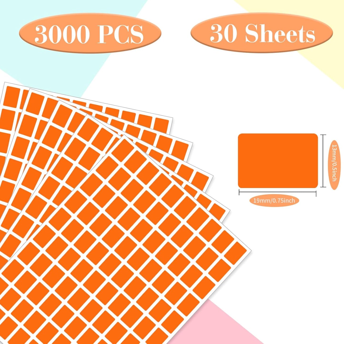 Starboling Color Coding Labels,3000 PCS 1/2" x 3/4" Orange Rectangular Colored Labels Stickers,for Garage Sale,Price Tags,File Folder Tabs,and Classroom Organization