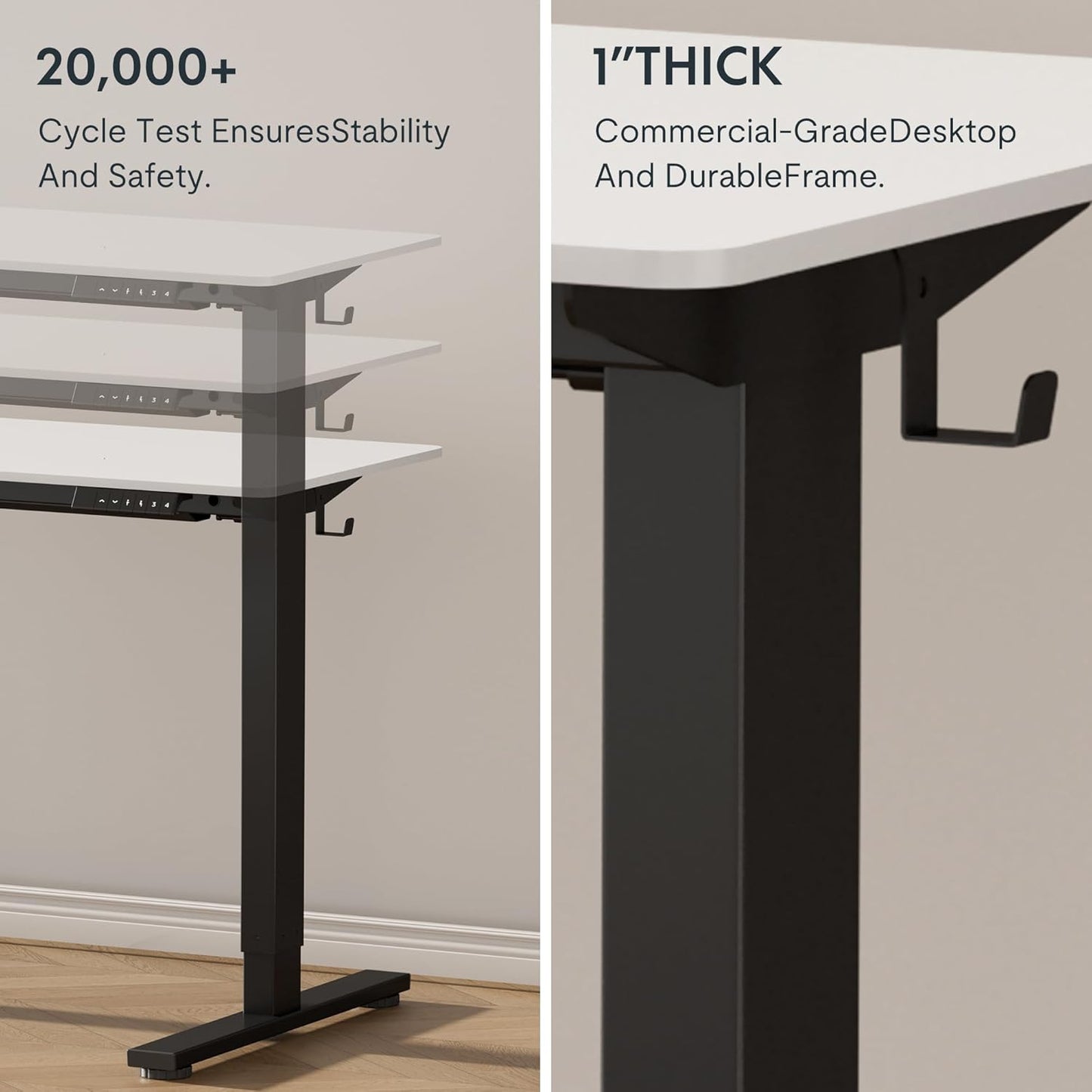 FLEXISPOT EN1 Whole-Piece Standing Desk, 55 x 28 Inches Electric Stand Up Desk for Workstation and Home Office (Black Frame + 55" White Top, 2 Packages)