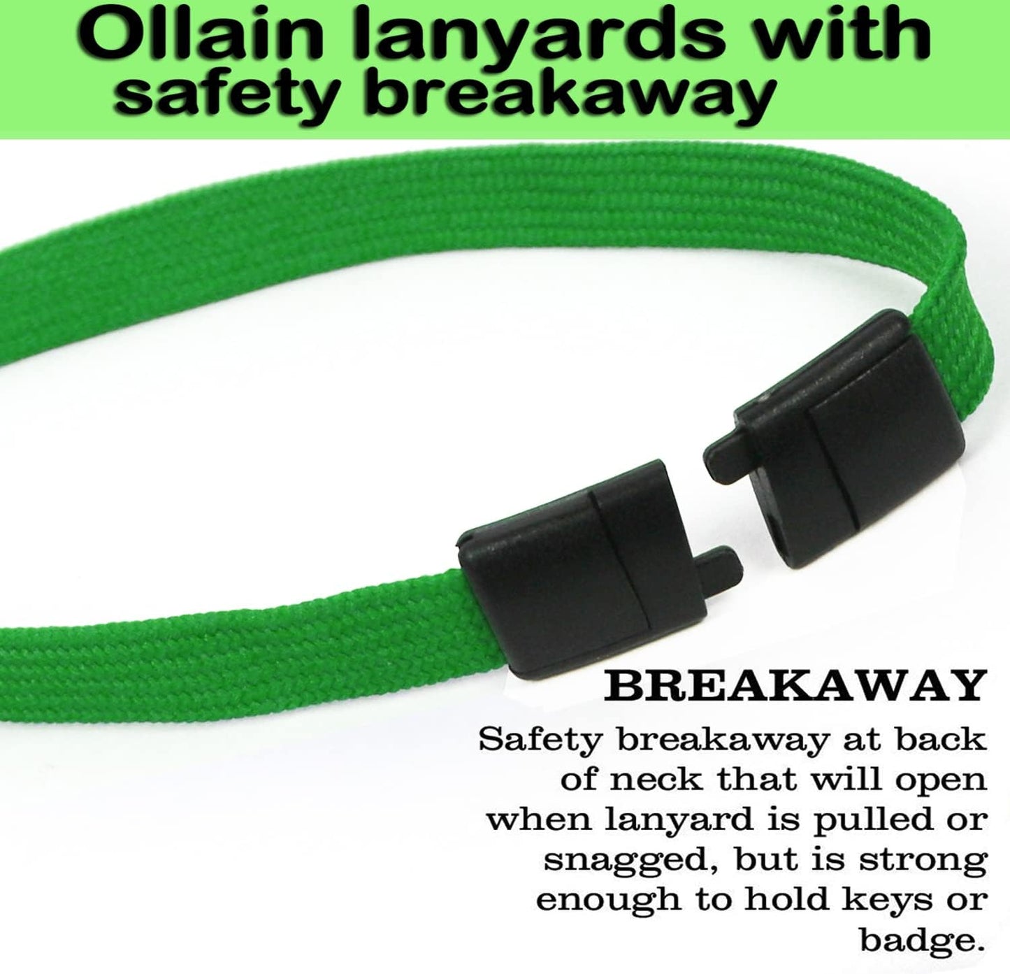 Safety Breakaway Lanyard with J-Hook Flat Lanyards for ID Badges Cruise Lanyard Bulk Preimum Lanyards for Women/Men Business Card NameTag Holder Lanyards Employee Students (Green, Breakaway 100 Pack)