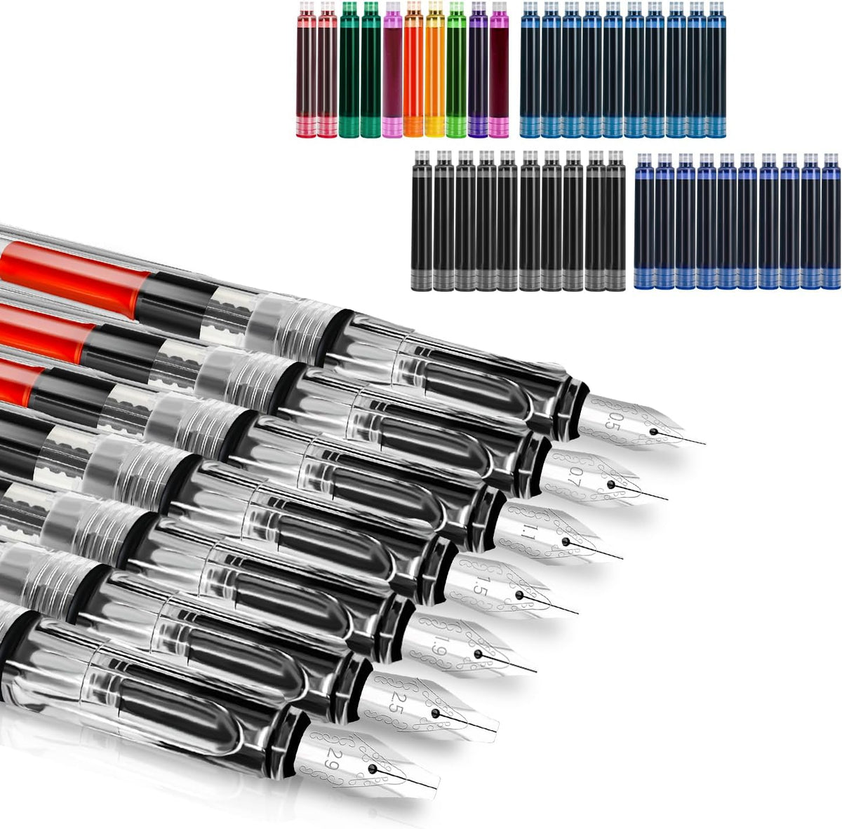 Calligraphy Set, 7 Pcs Fountain Pen with Different Replaceable Nib and 40 Replaceable Ink Cartridge in 11 Color for Beginner Writing and Drawing Calligraphy Kit