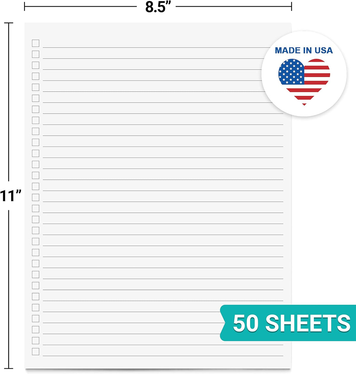 321Done Checklist Notepad - (8.5" x 11") Wide-Ruled Letter Size, to-Do's Notepad Tear Off, Planning Memo Pad, Planner Checklist Organizing - Made in USA - Unisex Minimalist Simple Checkboxes in List