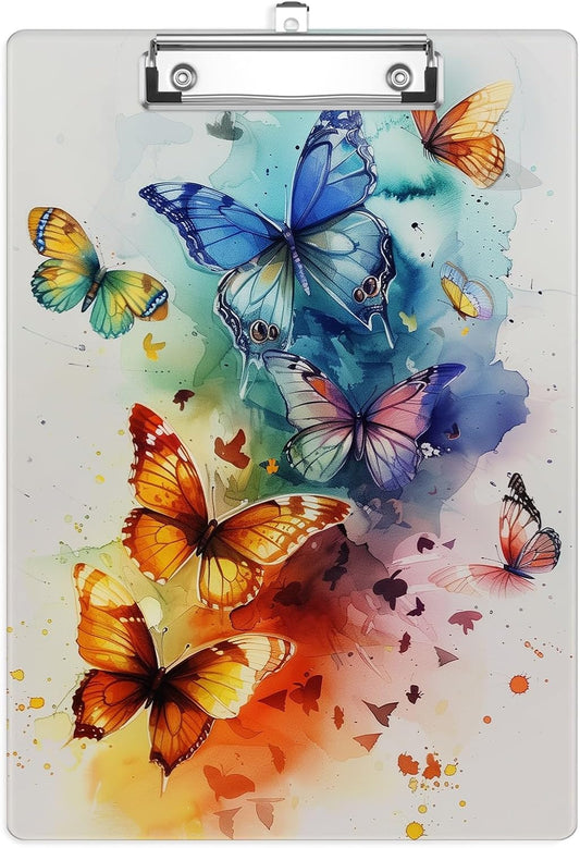 Colourful Butterfly Plastic Clipboards,Cute Fashion Clipboard Decorative 8.5" x 12.5"Standard A4 Size Clipboards,Acrylic Clipboard for Teacher,Social Worker,Students,Nurse,Office Supplies