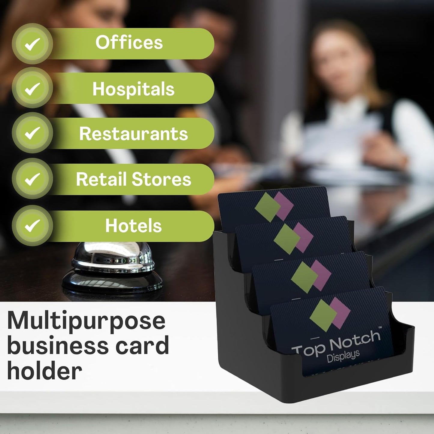 4 Tier Black Acrylic Business/Gift Card Holder, Fits standard-sized business cards or gift cards, For Use In Office, Retail, and Hospitality - Pack of 8