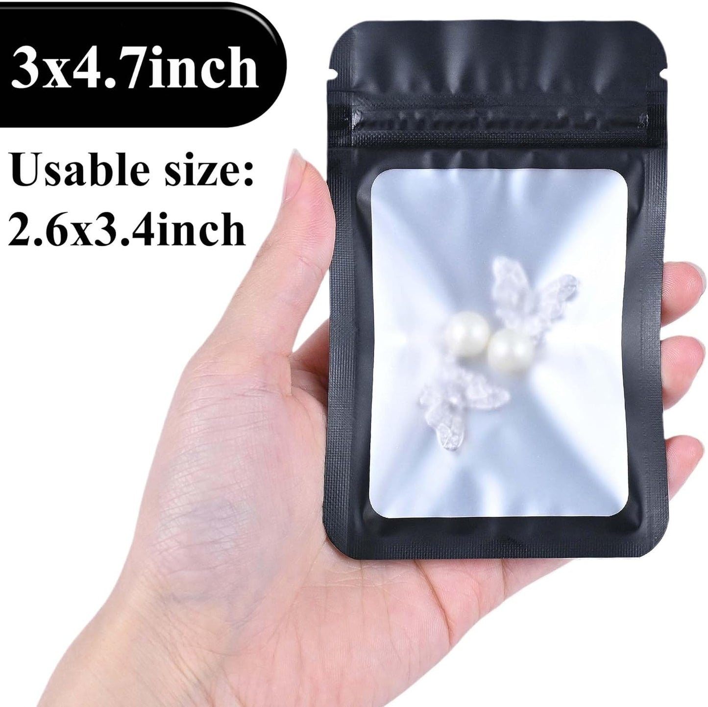 Resealable Mylar Pouch Pen Bags Great for Office Home Party Favor Food Storage Cookies Sample Jewelry Snack (100PCS, Black Color, 3 x 4.7 inch)