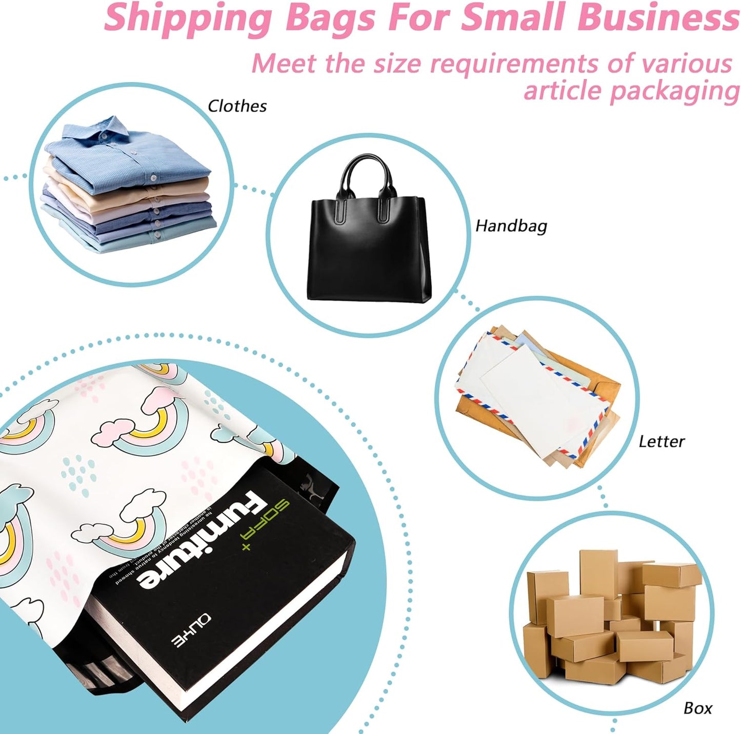 Poly Mailers 10x13 Inch 100 Pcs - Rainbow Printed Shipping Bags, 2.4mil Thickness, Waterproof and Tear Resistant Mailing Envelopes, Self-Sealing Packaging Bags for Small Business