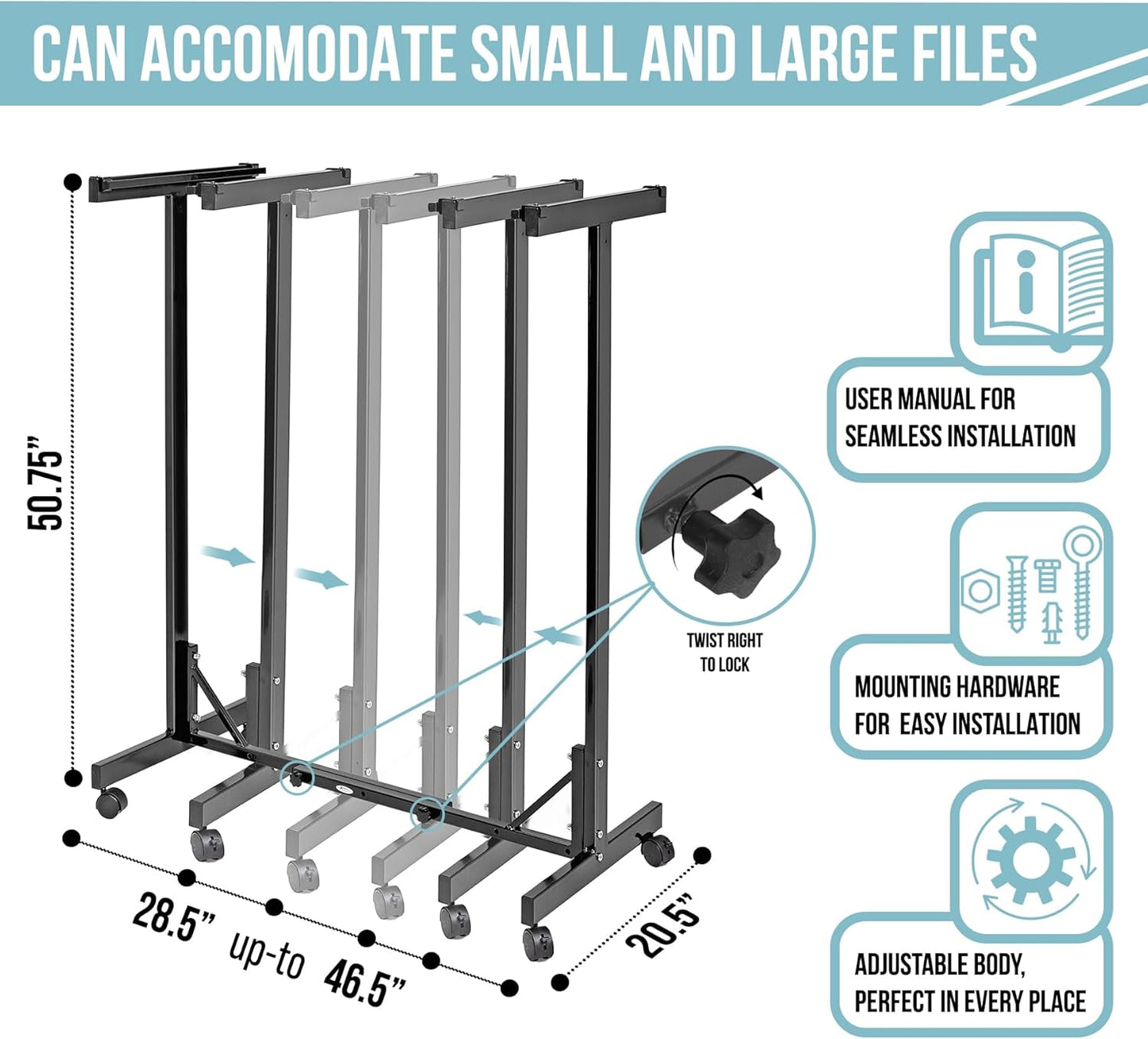 Adir Blueprint Rack and Clamps - 12 Pack of Blueprint Clamp and Mobile Blueprint Rack, Heavy-Duty Large Document Storage Solution for Blueprints, Posters, Maps, & Construction Plans