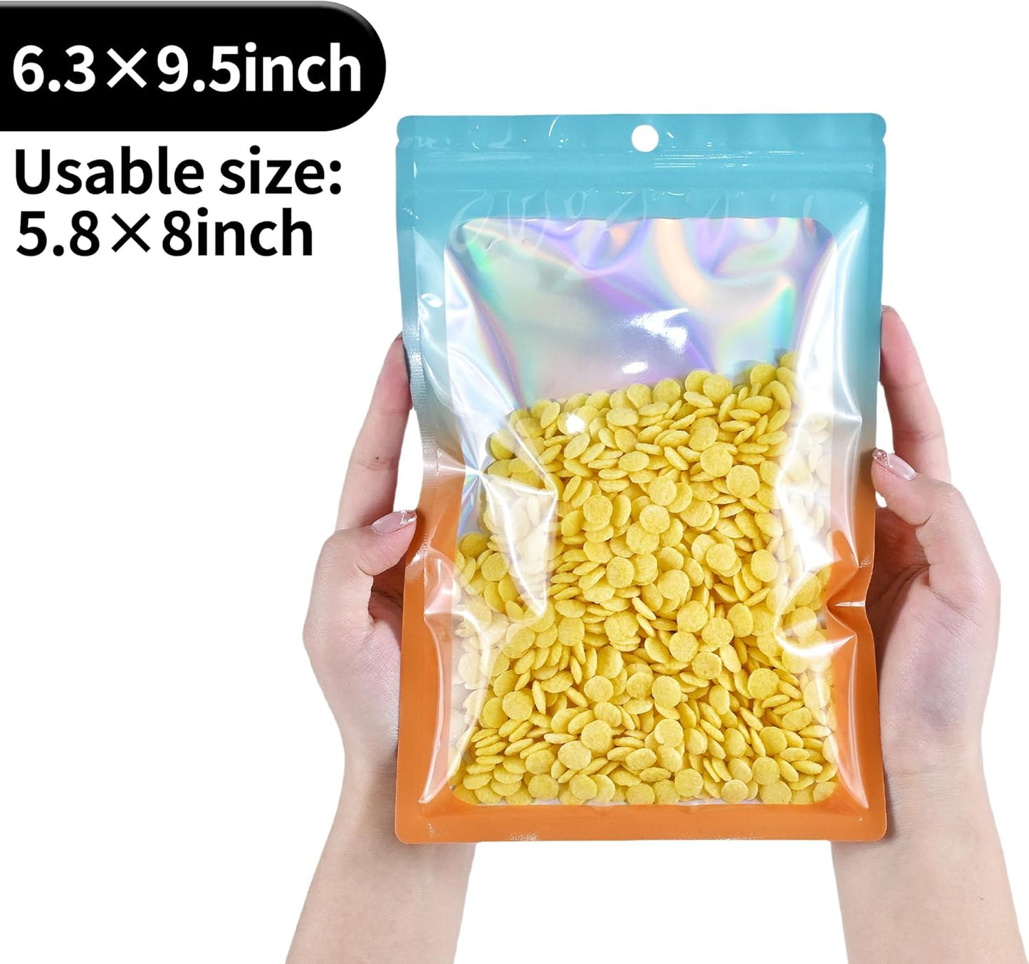 Resealable Mylar Pouch Bag Great for Office Home Party Favor Food Storage (100PCS, Blue and Orange Color, 6.3 x 9.5 inch)
