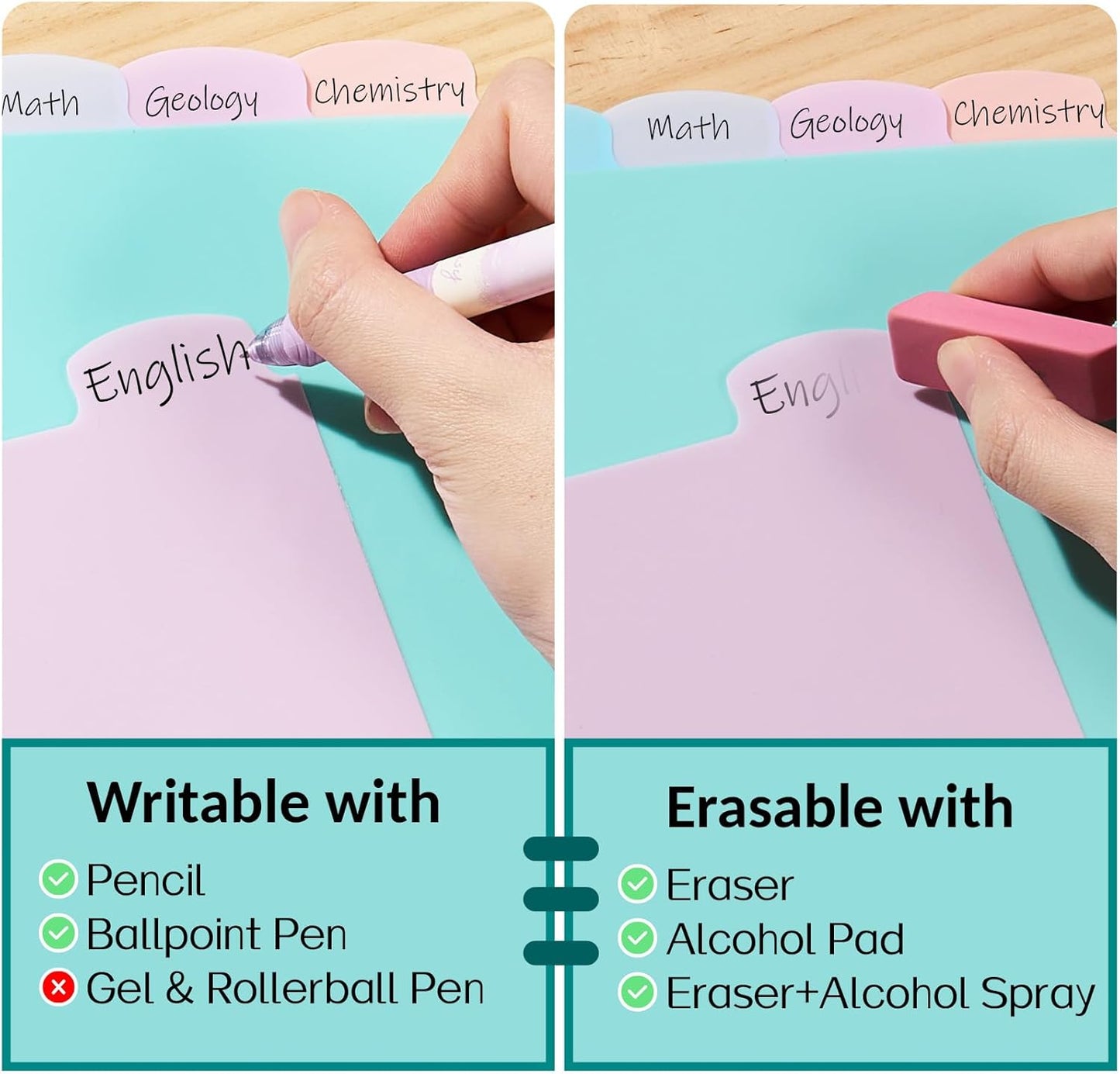 Sooez 8 Tabs Long-Lasting Plastic Write & Erase Large Tabs Dividers for 3 Ring Binder, Aesthetic Cute Pastels Binder Dividers for Student, Teacher, Office, Home Organizers, 3 Sets, Muted