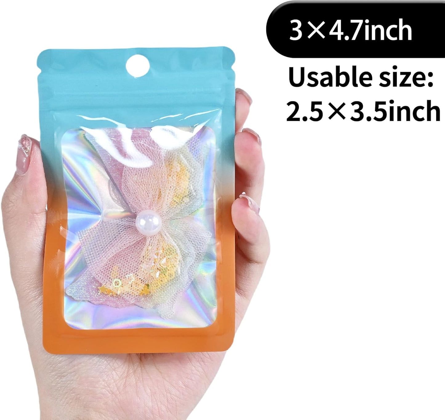 Resealable Mylar Pouch Bag Great for Office Home Party Favor Food Storage (100PCS, Blue and Orange Color, 3 x 4.7 inch)
