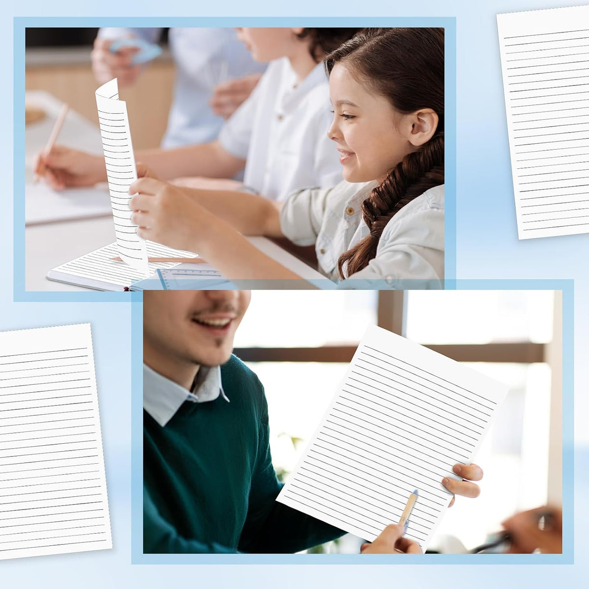 100 Sheets Handwriting Paper 8.5”x11” Narrow Ruled Spacing Raised Line Writing Paper Tactile Handwriting Paper Multi-Sensory Ruled Handwriting Tablet for 3rd Grade and Up