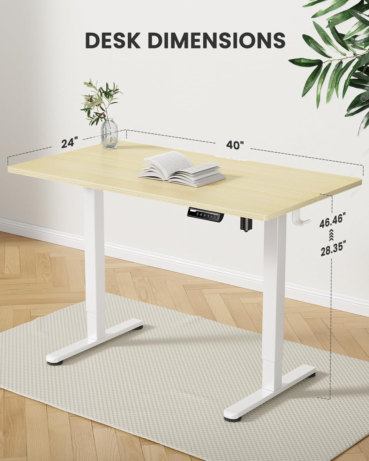 ErGear Height Adjustable Electric Standing Desk, 40 x 24 Inches Sit Stand up Desk, Small Memory Computer Home Office Desk with Two-Piece Desktop (Natural)
