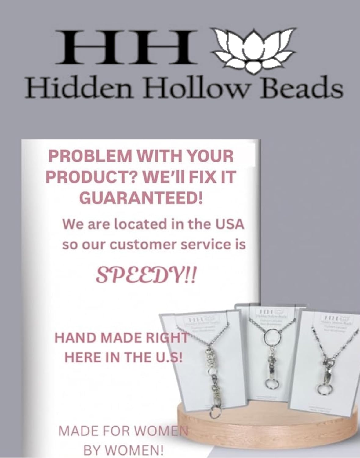 Hidden Hollow Beads Stainless Steel Chain Women's Lanyard, Strong Breakaway Clasp, Made in USA Teacher ID Badge Card Holder Keys Keyring