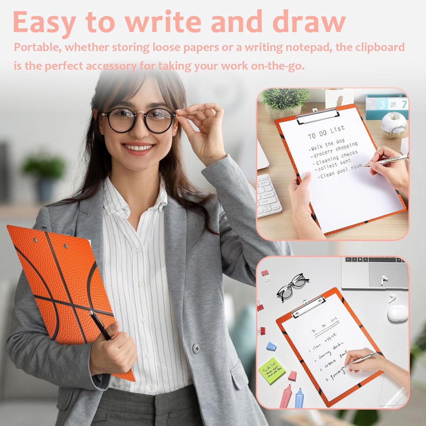 Basketball Texture Plastic Clipboards,Cute Fashion Clipboard Decorative 8.5" x 12.5"Standard A4 Size Clipboards,Acrylic Clipboard for Teacher,Social Worker,Students,Nurse,Office Supplies