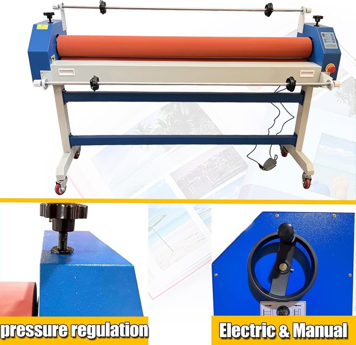 TECHTONGDA 51in Stand Wide Format Cold Laminator, Electric and Manual Cold Laminating and Mounting Machine, Vinyl Photo Film Cold Laminator with Foot Switch