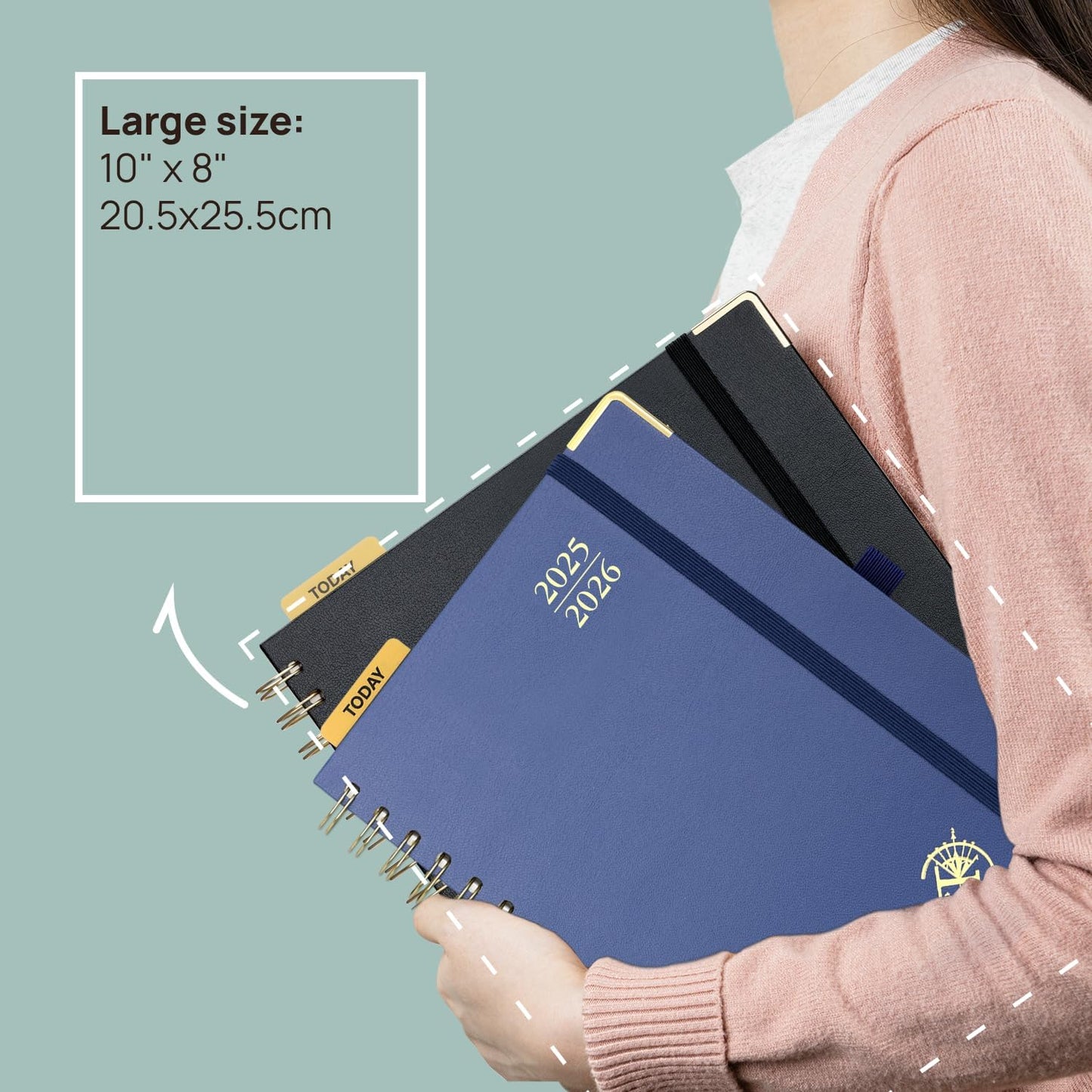 POPRUN Monthly Planner 2025-2026 Spiral Hardcover (8'' x 10''), 18 Months Calendar (Jul.2025 - Dec.2026)- 2 Pages per Month with Dotted Note Pages, Sunday Start, Laminated Tab - Haze Blue