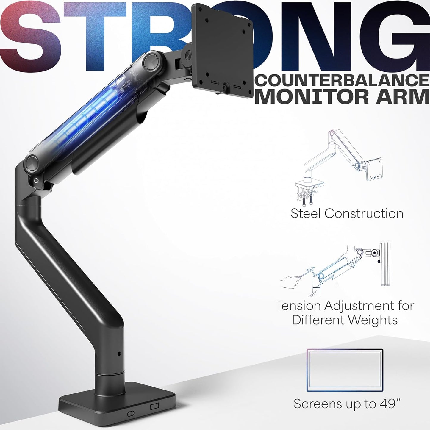 VIVO Heavy Duty Aluminum Ultrawide Monitor Tension Arm for up to 49 inch Screens, Holds 44 lbs, Premium Desk Mount Stand Designed for Samsung Odyssey G9 and More, Black, STAND-V101V