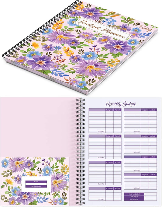 [Undated] Monthly Budget Planner with 12 Bill Pockets for Income, Debt, Saving, Expense and Bill Tracker Organizer, Pink, Floral Design