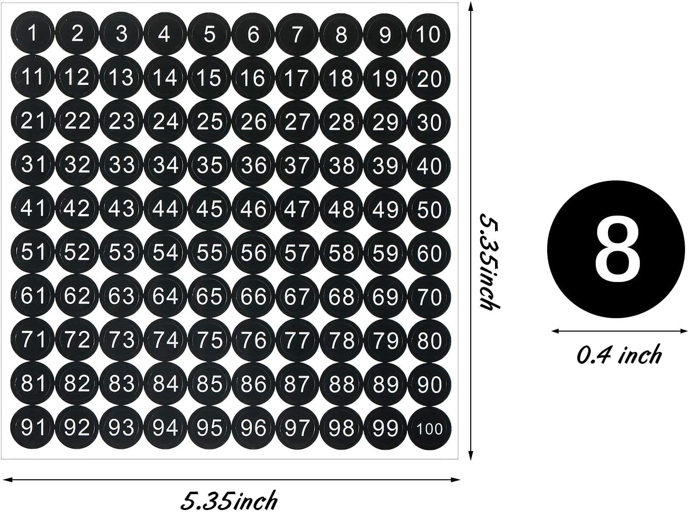 25 Sheets 1 to 100 Vinyl Consecutive Number Stickers 0.4 Inch Small Self-Adhesive Number Labels Waterproof Inventory Stickers Decal for Indoor, Outdoor, Storage, Classification, Boxes and Lockers