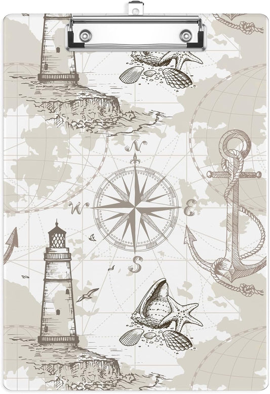 Compass Lighthouse Plastic Clipboards,Cute Fashion Clipboard Decorative 8.5" x 12.5"Standard A4 Size Clipboards,Acrylic Clipboard for Teacher,Social Worker,Students,Nurse,Office Supplies