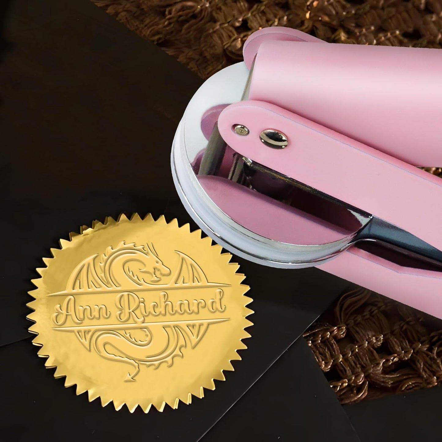 Book Embosser Custom Embosser Stamp with Your Name or Design Personalized Library Embosser Stamp Customized Books Business Cards Paper Documents Notebooks etc. (Dragon Theme - 06)