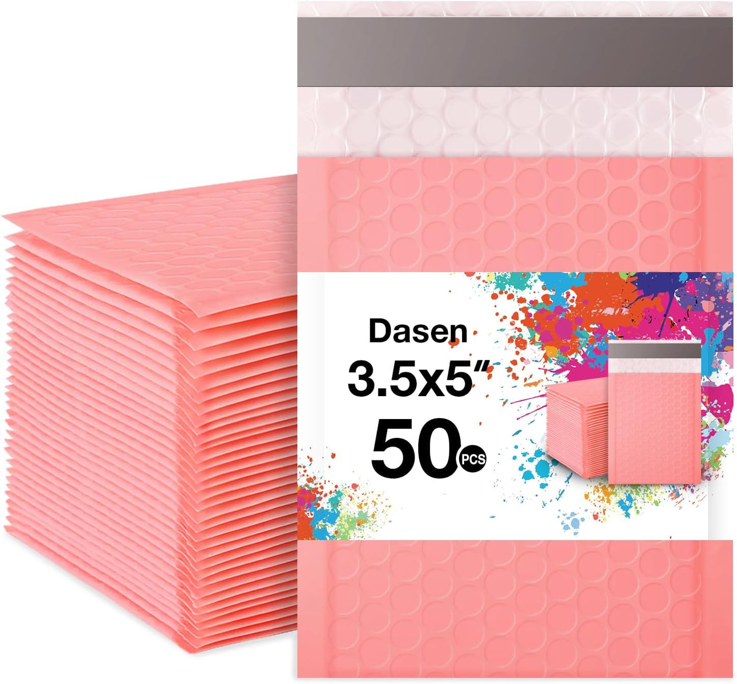 Dasen Bubble Mailers 3.5x5 Inch 50 Pcs,Small Self-Sealing Mail Shipping Bags,Pink Padded Envelopes #0000