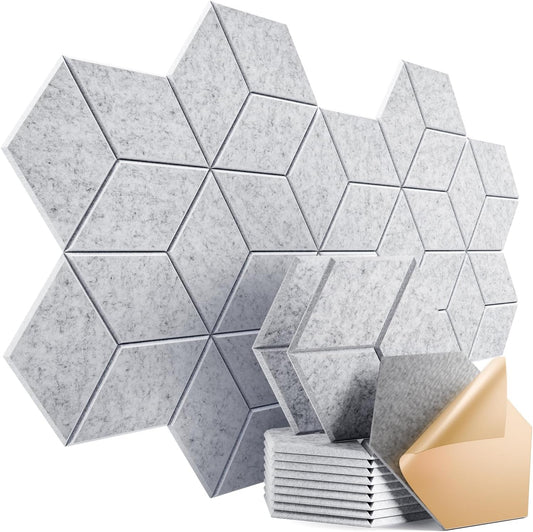 12 Pack Self-adhesive Acoustic Panels 12" X 10" X 0.4" - Sound Proof Foam Panels with High Density,Stylish Y-Lined Design, Flame Resistant, Absorb Noise and Eliminate Echoes(Silver Gray)