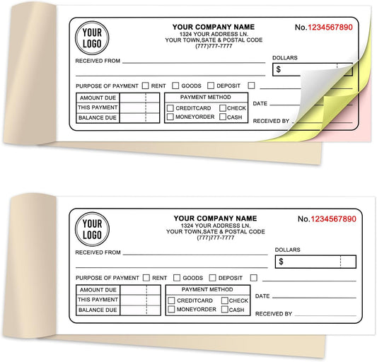 Custom 2.83" x 7" Invoices Receipts Carbonless Books in 3-Part Duplicate Personalized Company Address Name Phone Number 50 Sets