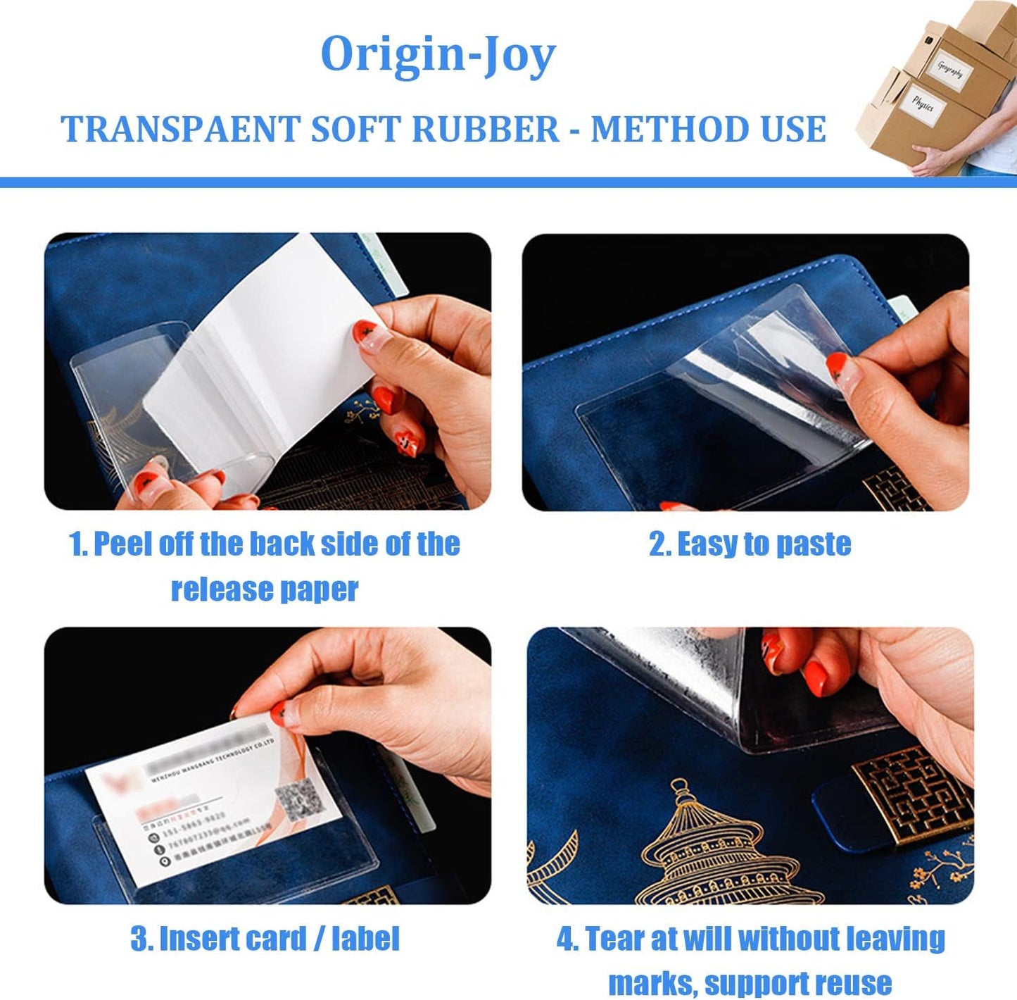Origin-Joy 25 PCS Self-Adhesive Index Label Pockets, Clear Plastic Peel & Stick Card Holders with Top Open for Loading (4 x 6.5 inch)