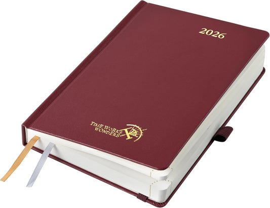 POPRUN 2026 Daily Planner One Page Per Day A5 Size Calendar (5.75" x 8.5") - 12 Months Hourly Appointment Book with Hardcover, Pocket, Pen Holder - Burgundy