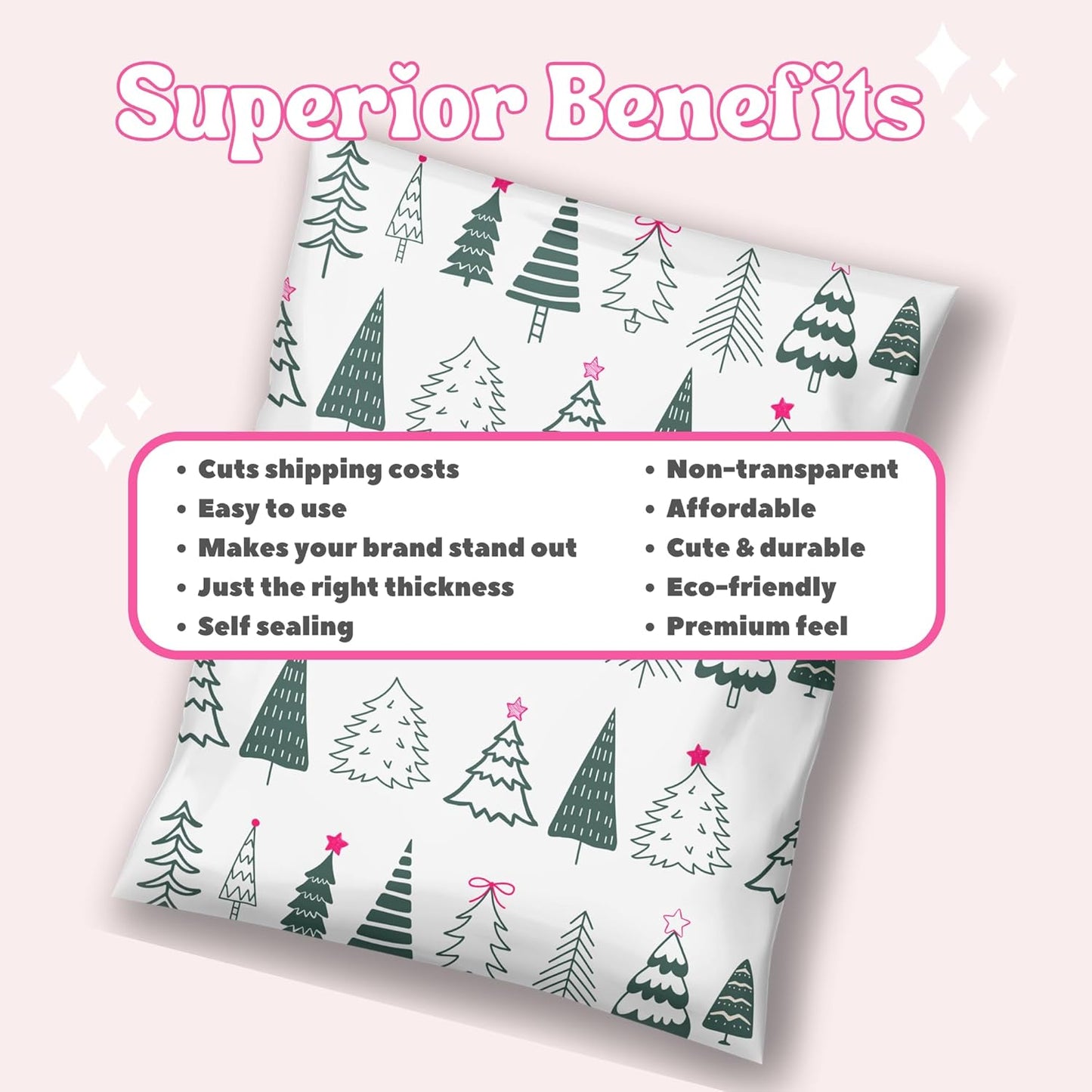 Christmas Poly Mailers 10x13 Holiday Supplies for Small Business Boutique Shipping Envelope for Clothing Cute Designer Shipping Bags - 100 Pack Festive Forest