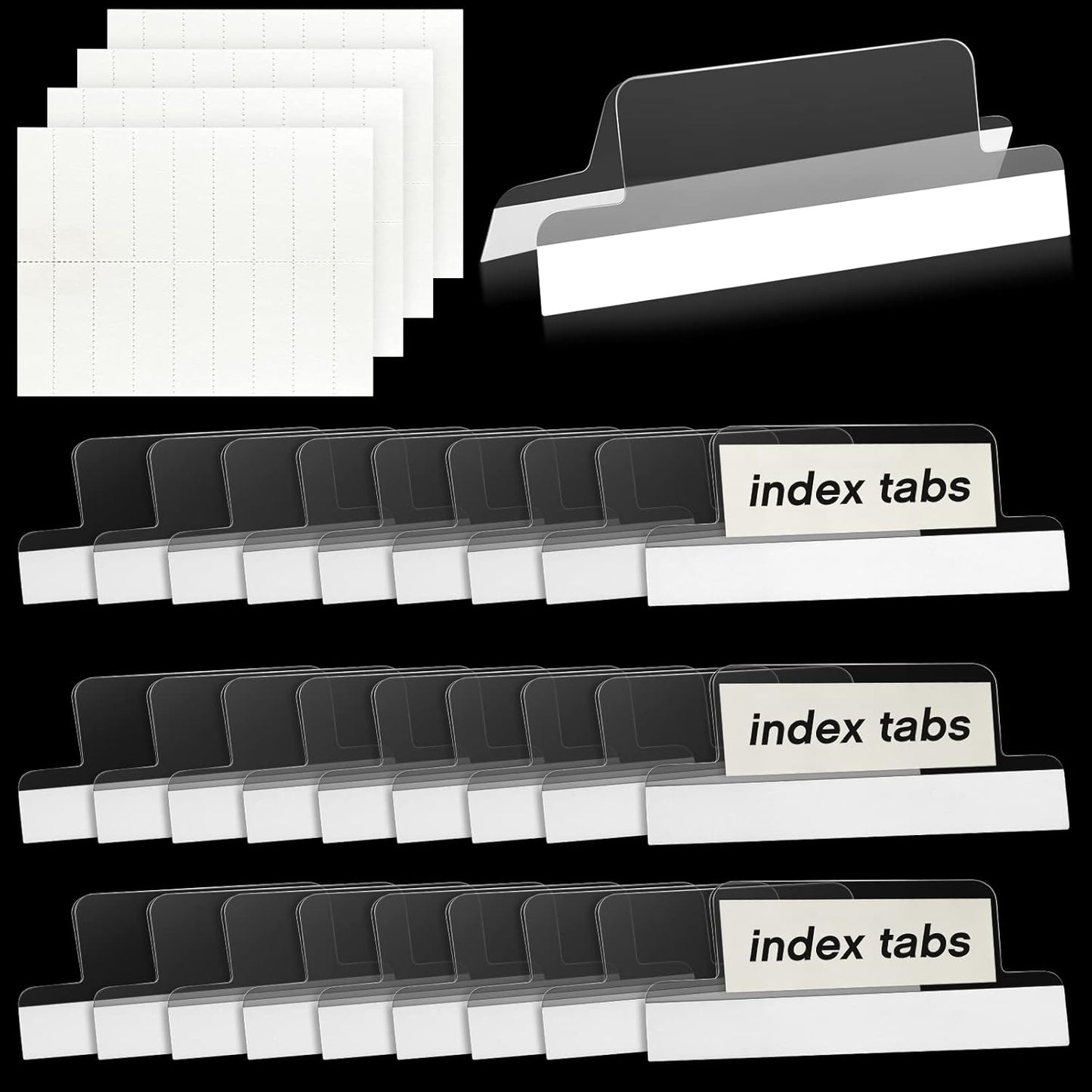 2 Inch Insertable Self-Adhesive Tabs with Printable Inserts with File Folder Labels Sticky Plastic Index Clear Divider Stick on File Self Adhesive for Book Page(50 Pieces)