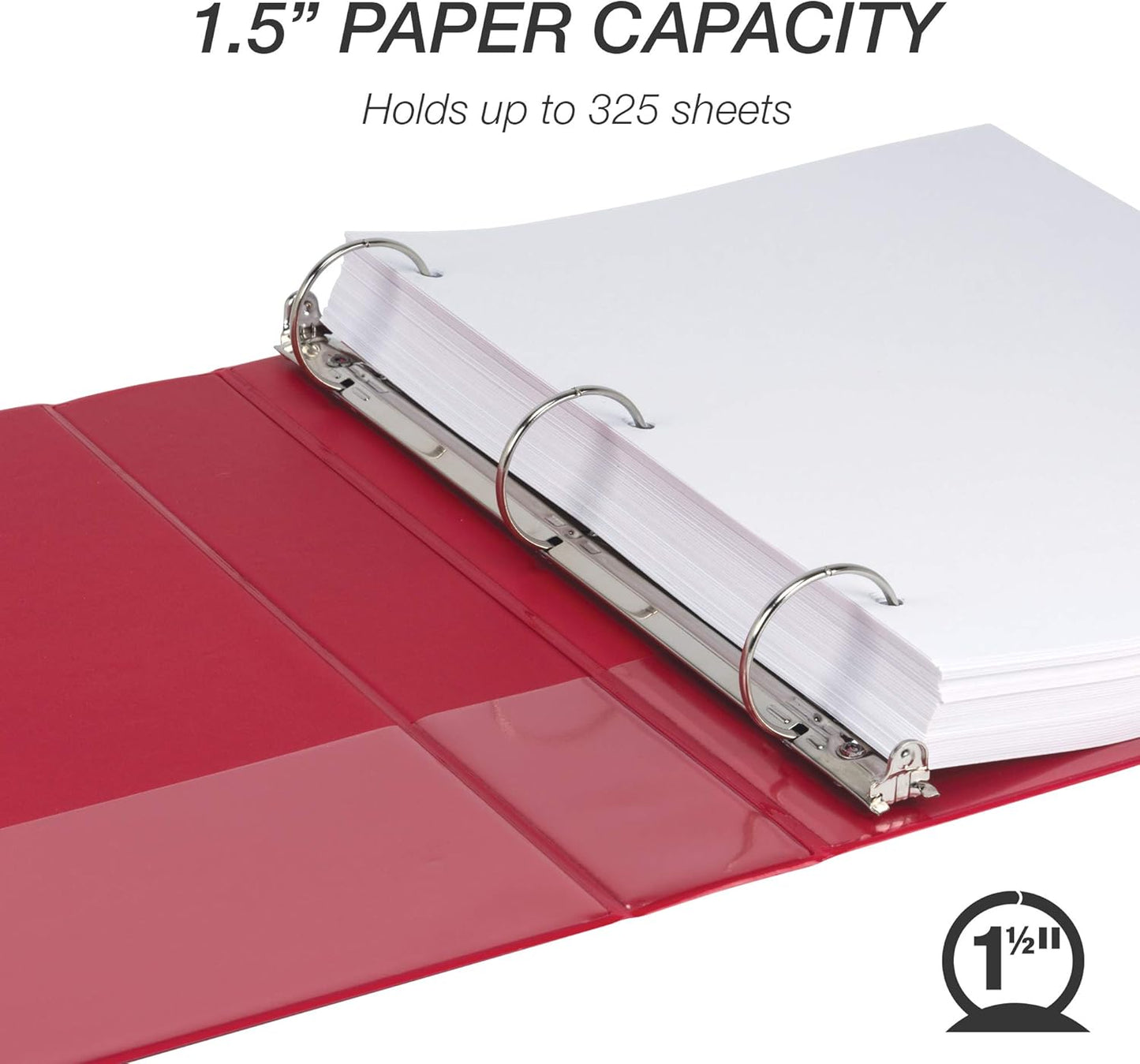 Samsill Durable 1.5 Inch Binder, Made in the USA, Round Ring Customizable Clear View Binder, Red, 4 Pack (MP48453)