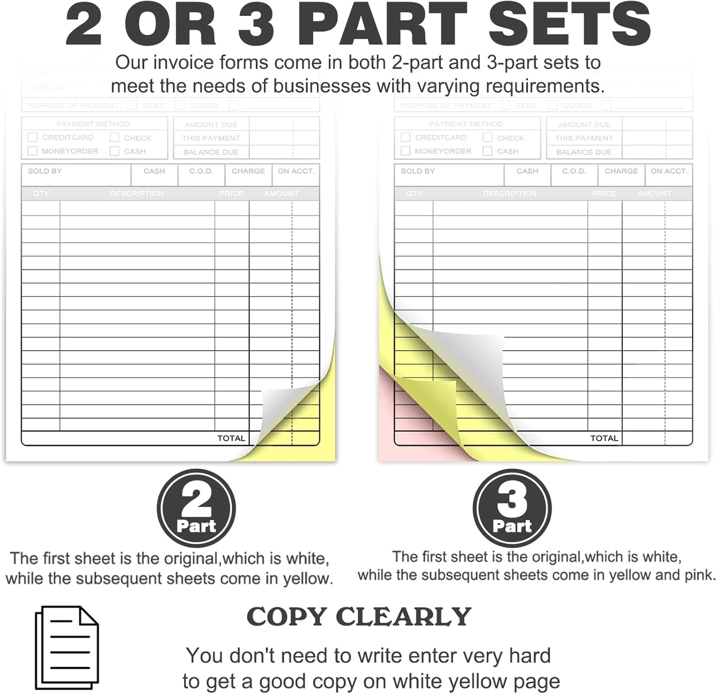 Custom Invoices Receipt Book for Small Business Personalized 3-Part Duplicate Carbonless Logo Receipt Books Sales Payment Forms with Company Name Address Phone Number 100 Sets 8.5" x 7"