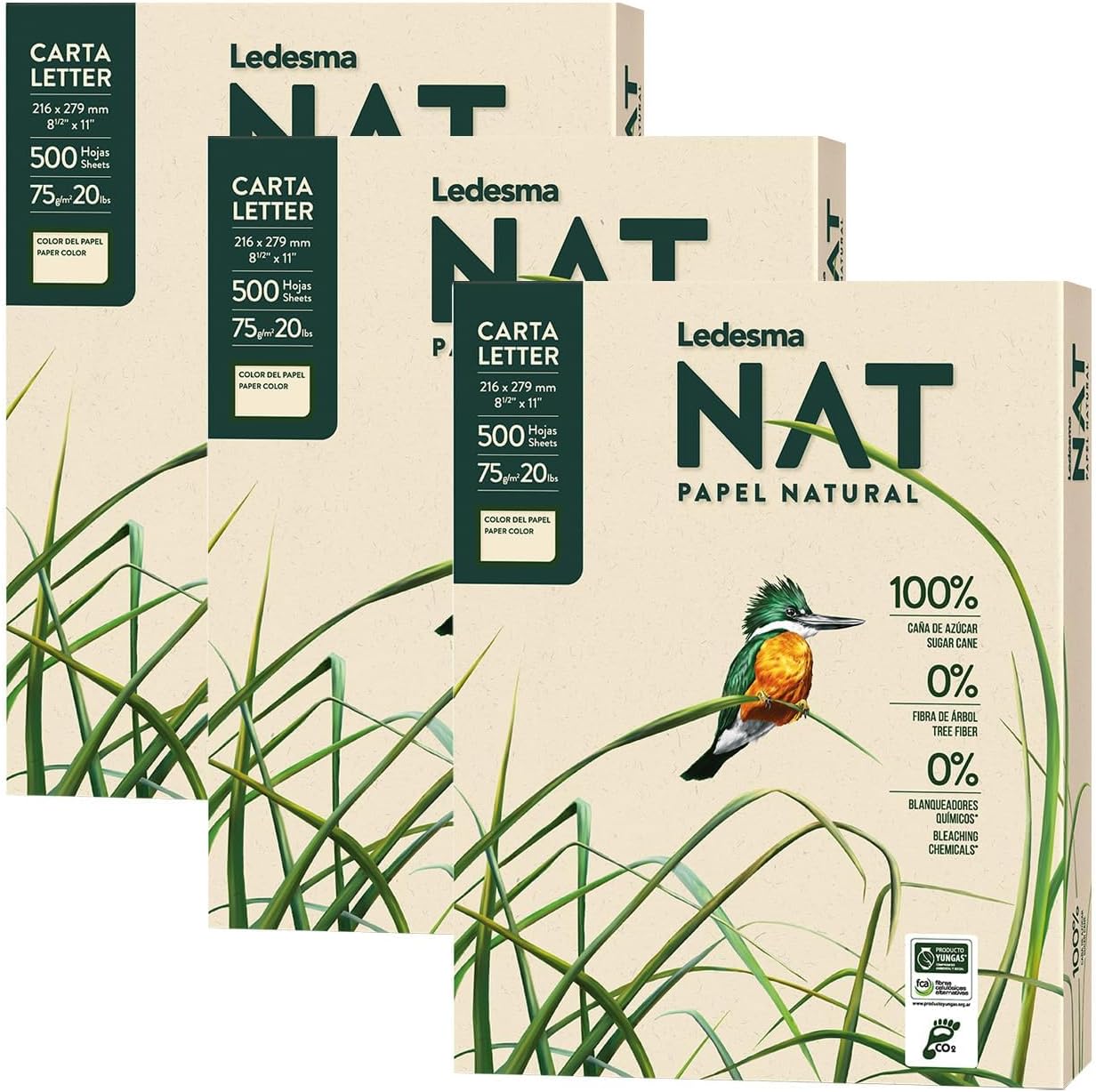 Letter Size (8.5"x11") Natural Sugarcane Pulp Printer Paper, For All Office And Photocopy Printers, Designs, Crafts (3 Reams (1500 Sheets))