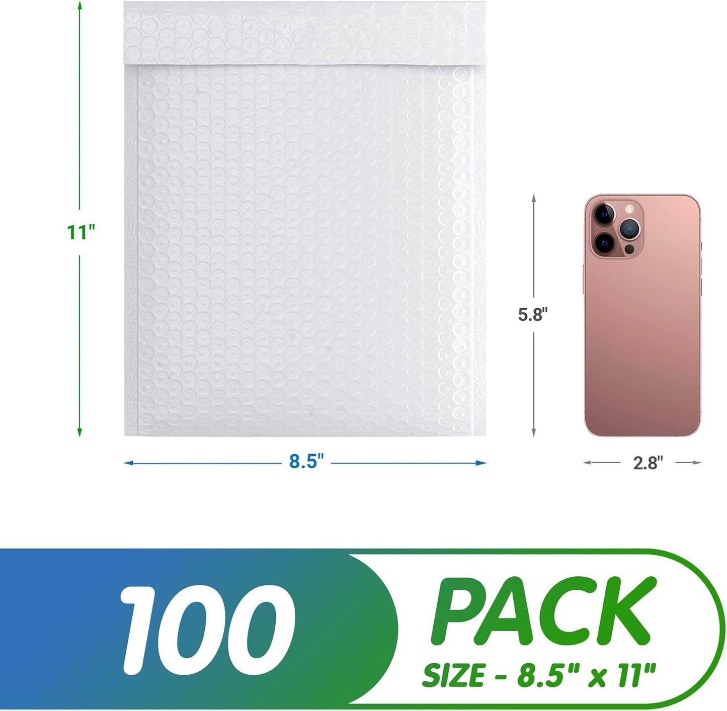 White Poly Bubble Mailers Self Seal, 8.5 x 11 Inch. Pack of 200 Bubble Packaging Envelopes for Shipping. Durable Padded Envelopes Waterproof. Self Seal Padded Mailers. Shipping Packages
