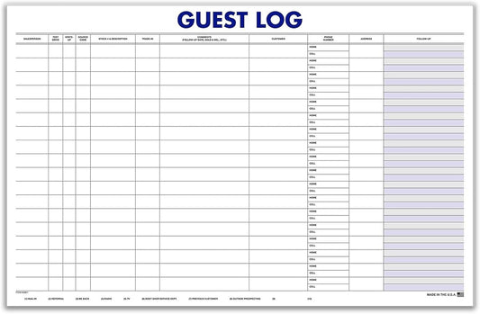 Professional Guest Log Book - Efficiently Track Potential Customers and Follow-Up - Ideal for Automotive Dealerships, Repair Shops, and Service Centers - 17" × 11" - 100 Sheets Per Pad - Pack of 2