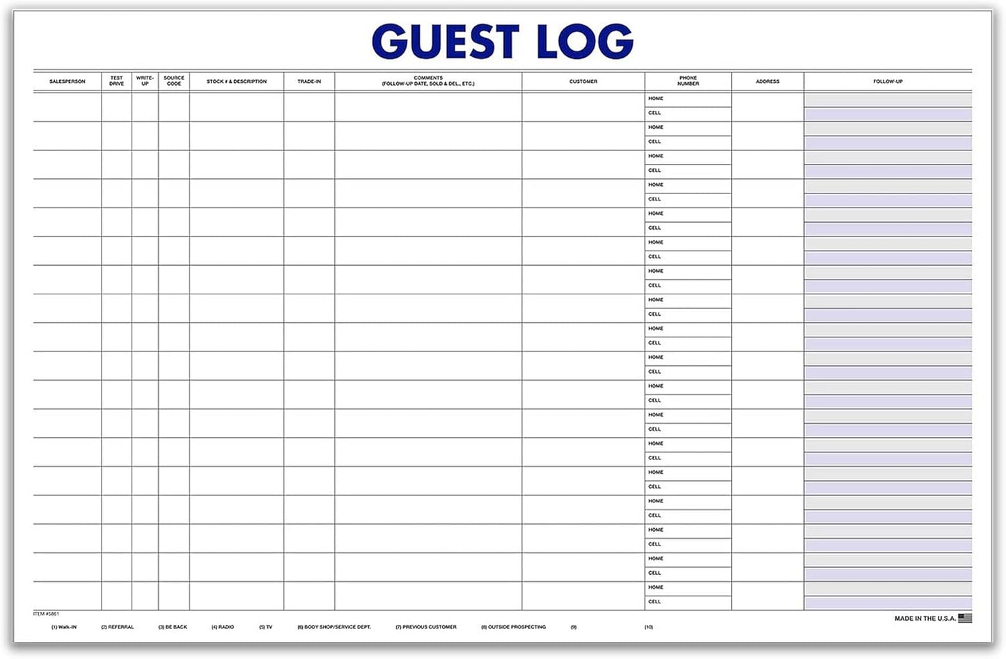 Professional Guest Log Book - Efficiently Track Potential Customers and Follow-Up - Ideal for Automotive Dealerships, Repair Shops, and Service Centers - 17" × 11" - 100 Sheets Per Pad - Pack of 1