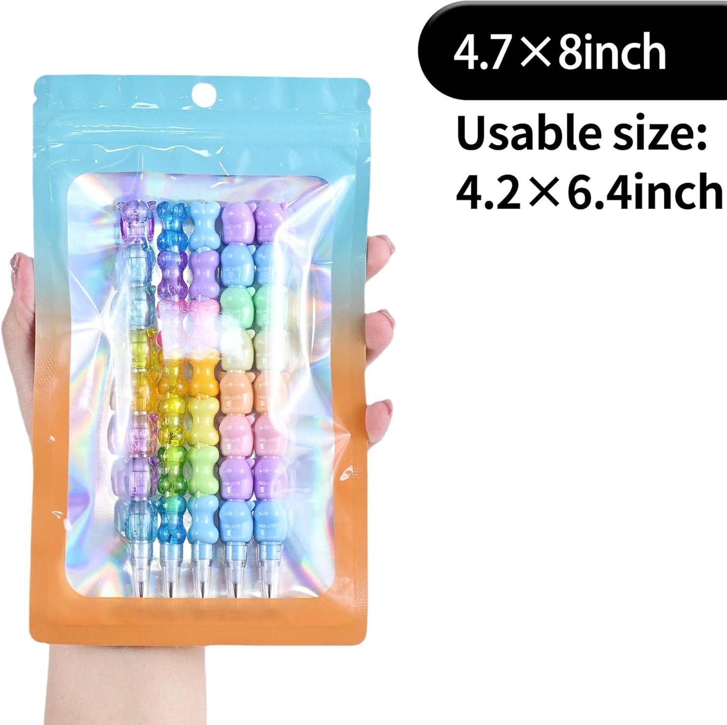 Resealable Mylar Pouch Bag Great for Office Home Party Favor Food Storage (100PCS, Blue and Orange Color, 4.7 x 8 inch)