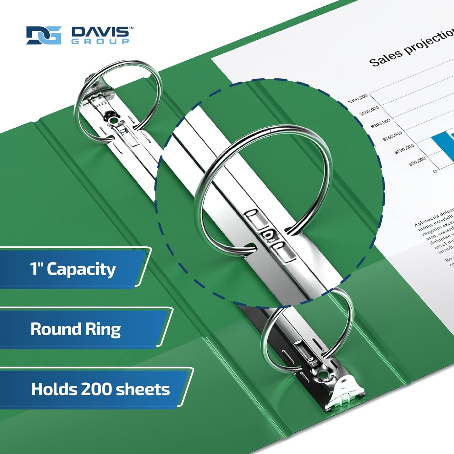 Easyview Premium 3-Ring Binders with Clear-View Covers and Round Rings, Binders for School or Office, 1 Inch, Pack of 6, Green