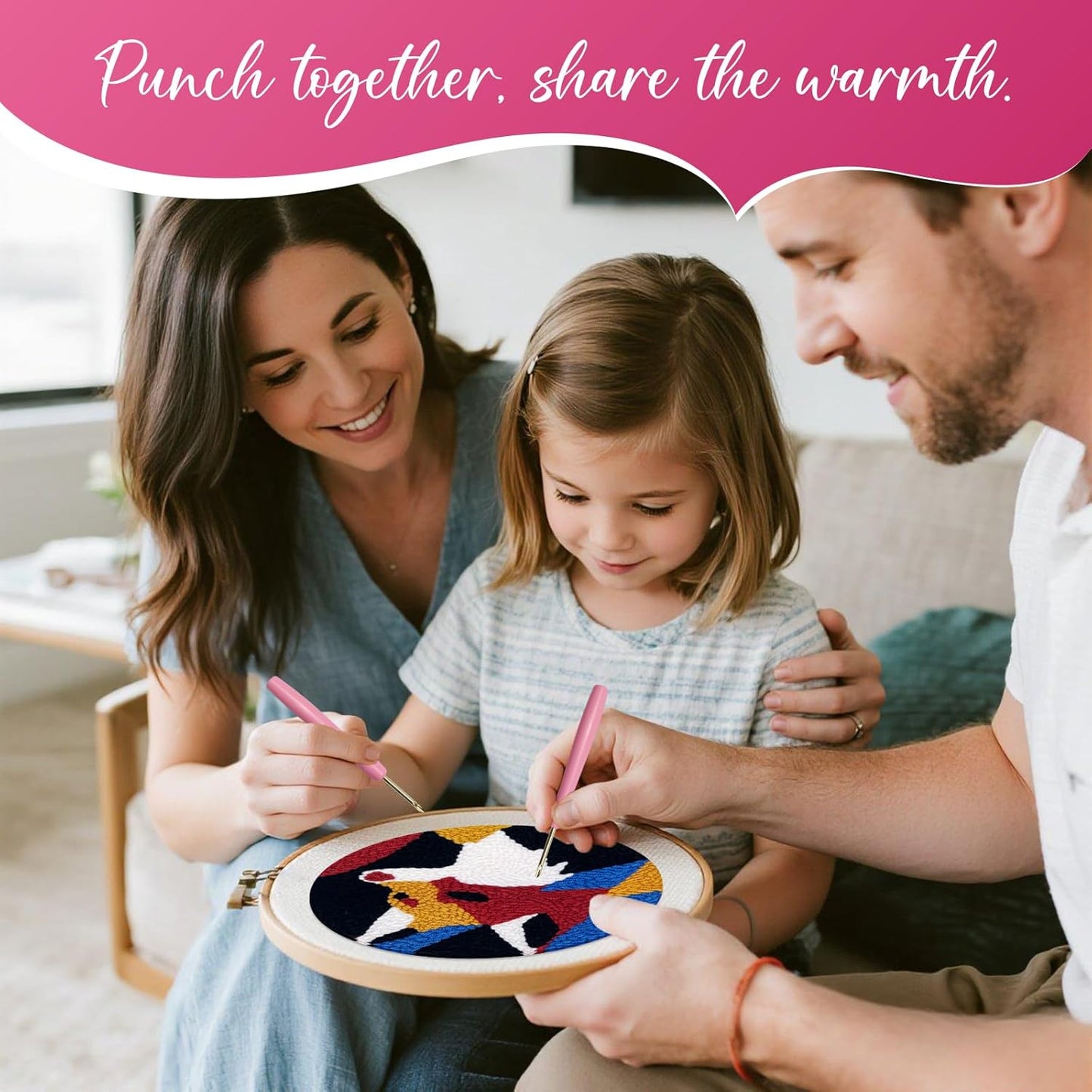 Punch Needle Kit for Adult Beginner, 2-Pcs Wolf & Fox Punch Starter Kit, Easy Punch Embroidery Stitch Set with Instructions – Fun Needle Point Craft for Home Decor & Gift Idea