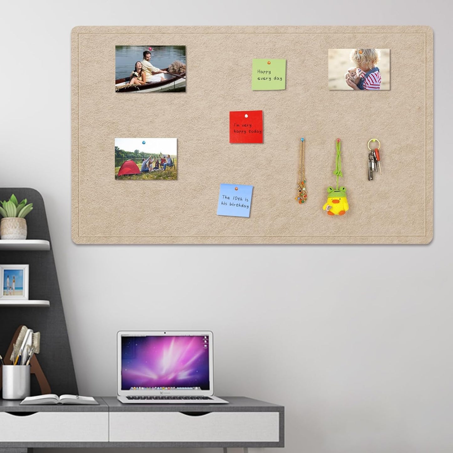 Large Cork Bulletin Board - 60 X 36 Inches With 30 Pushpins, 5' x 3' Pin Board for Walls, Self-Adhesive Felt Vision Board, Foldable Photo Board (Beige Brown)
