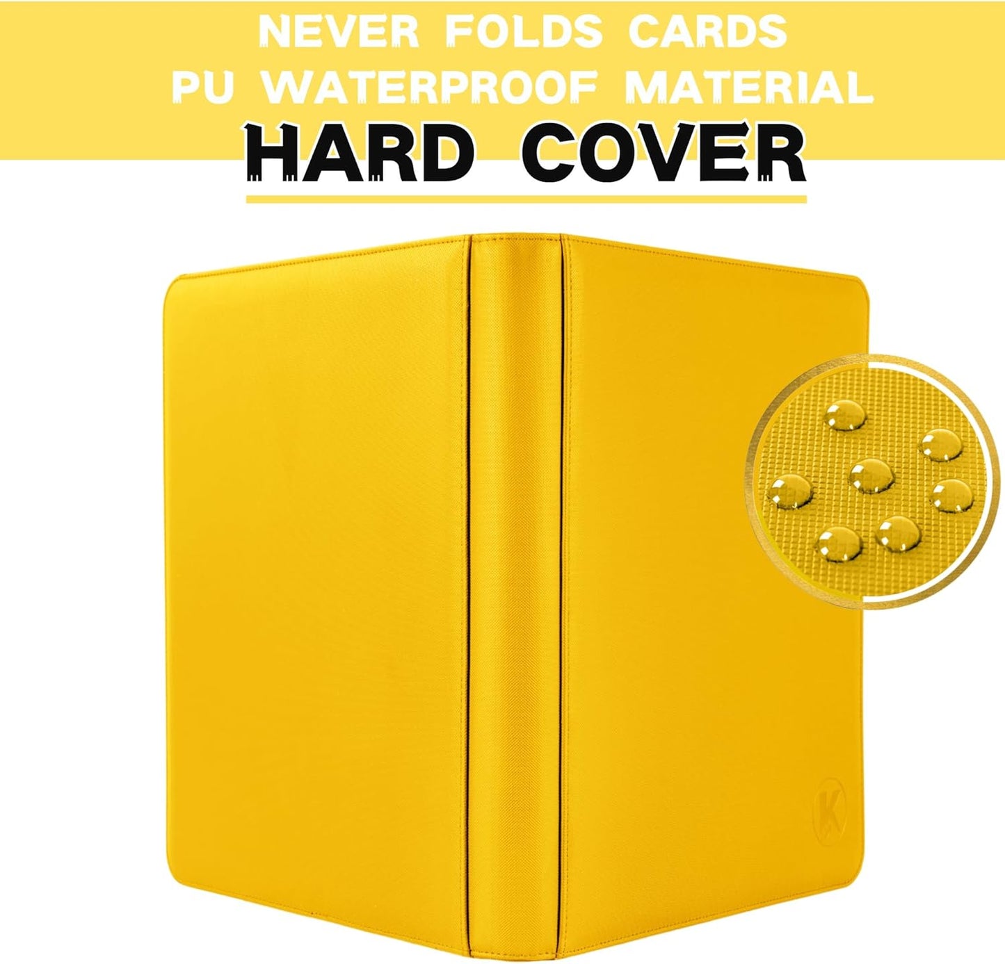 Toploader Binder, Holds 128+ Toploaders, 4 Pocket Top Loader Card Storage Case, Double-Sided Pockets for trading card in 3 x 4'' Toploaders (Yellow)